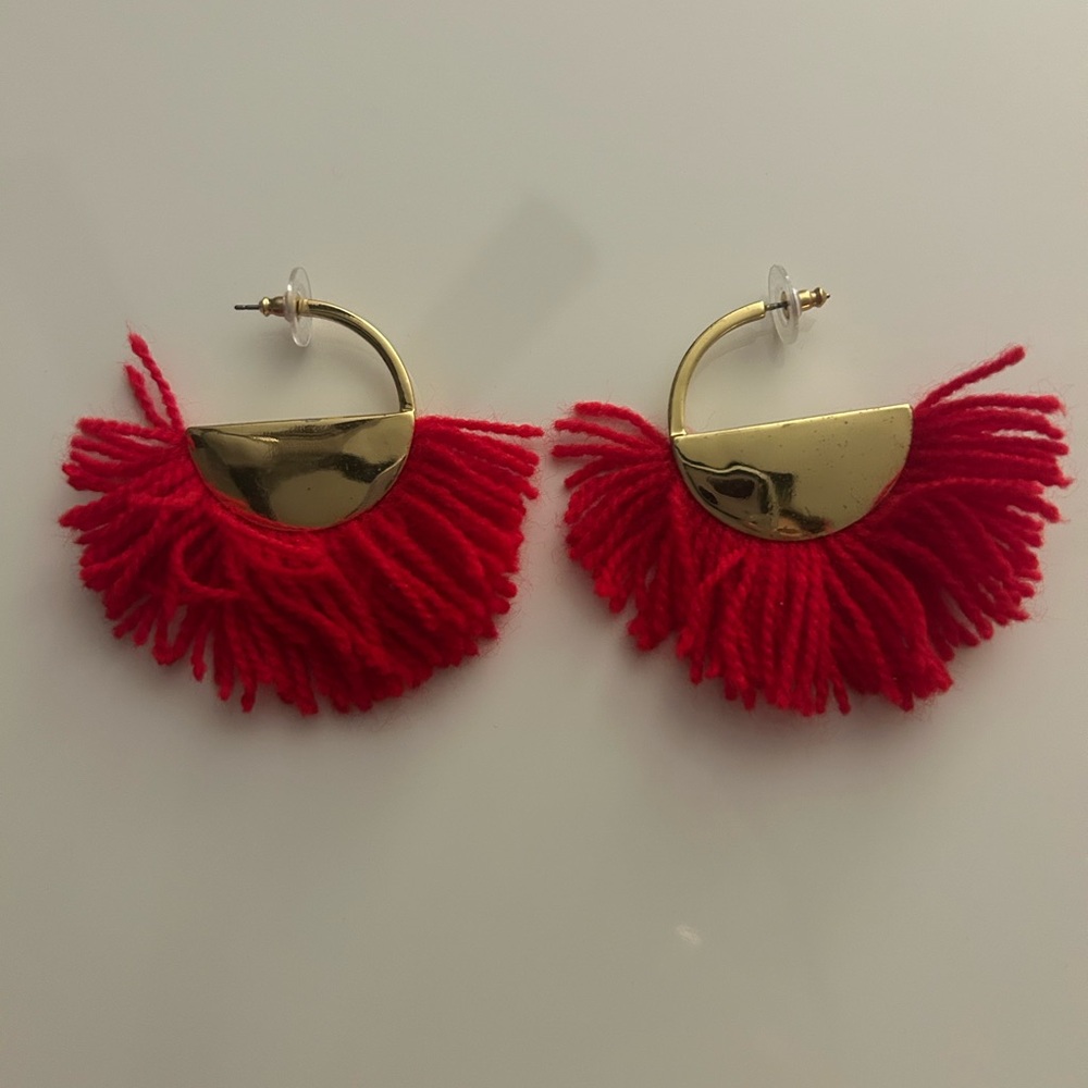 BaubleBar Gold Red Tassel Earrings
